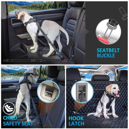 3 In 1 Pet Dog Car Seat Belt Nylon Reflective Adjustable Pet Seat Vehicle Lead Clip Safety Traction Rope for Small Large Dogs