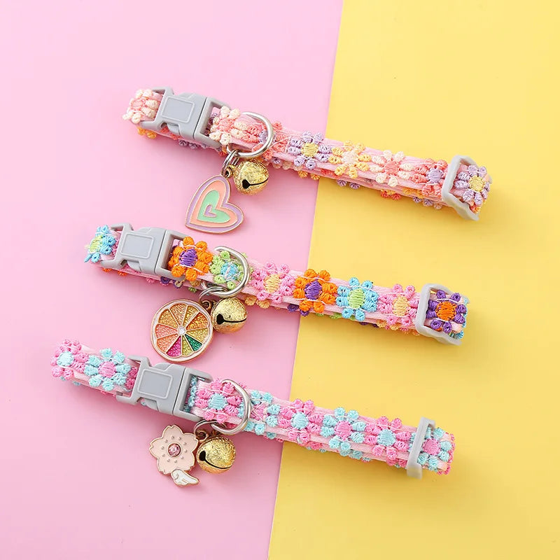 Pet Necklace Colorful Lace Flower Cat Collar Puppy Jewelry Collar Bell Collar Cat Collar