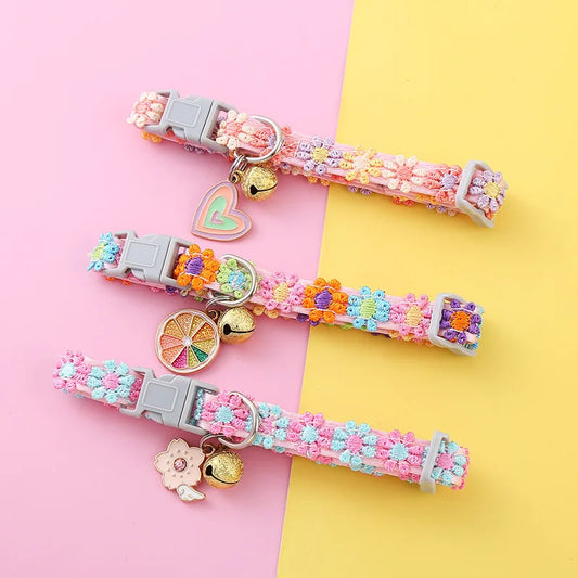 Pet Necklace Colorful Lace Flower Cat Collar Puppy Jewelry Collar Bell Collar Cat Collar