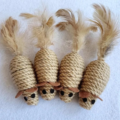 Sisal False Mouse Cat Toy Bite Resistance Stuffed Toy Interactive Cat Toy Simulation Mice Kitten Self-Playing Toy Pet Supplies