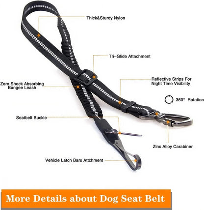 Dog Seatbelt Updated 3-in-1 Pet Car Seat Belts for Dogs Car Tether with Clip Hook Bungee Dogs Safety Belt with Swivel Carabiner