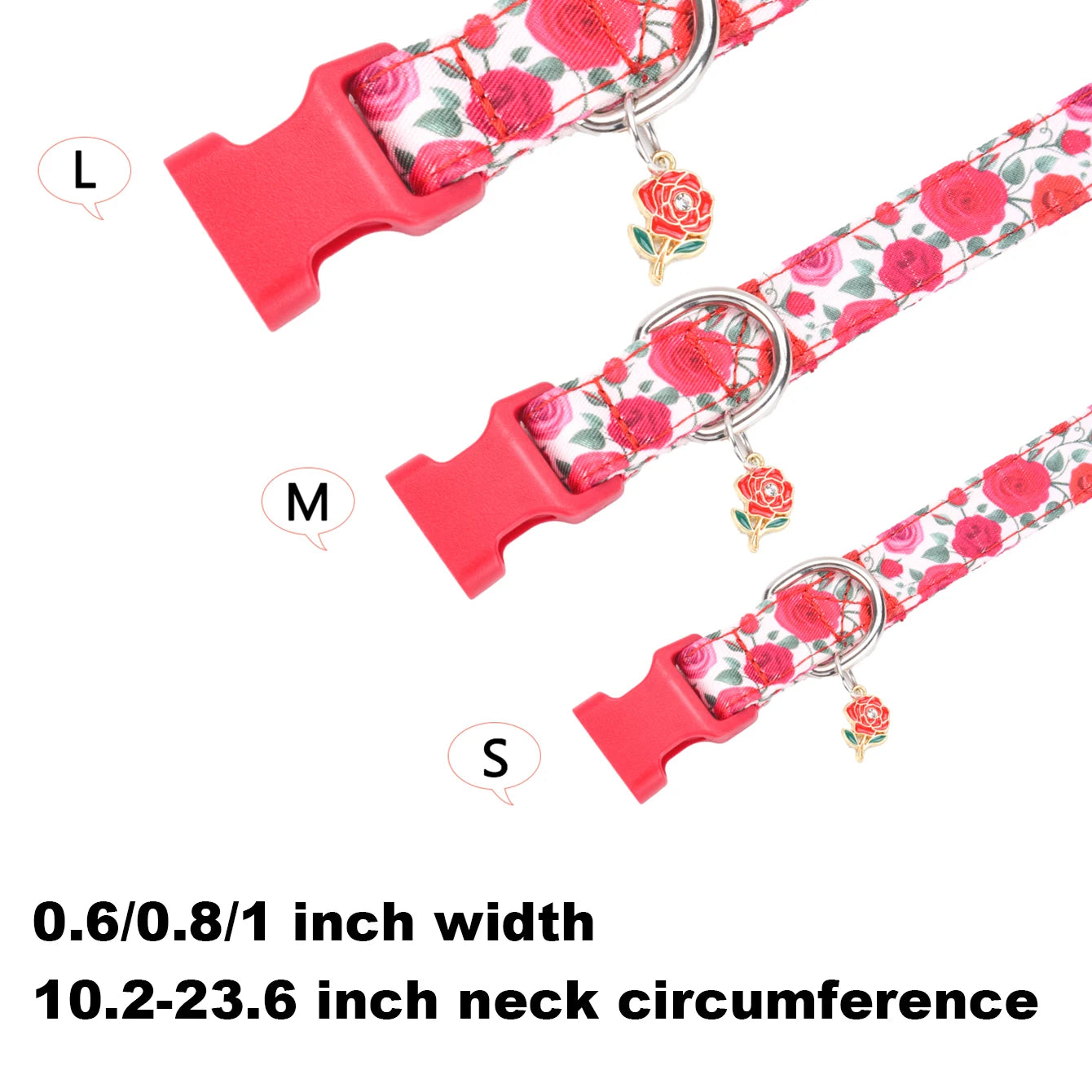 CP612--adjustable polyester collar, pet dog floral collar, rose printed collar with flower pendants, suit for dogs and cats.