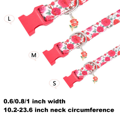 CP612--adjustable polyester collar, pet dog floral collar, rose printed collar with flower pendants, suit for dogs and cats.