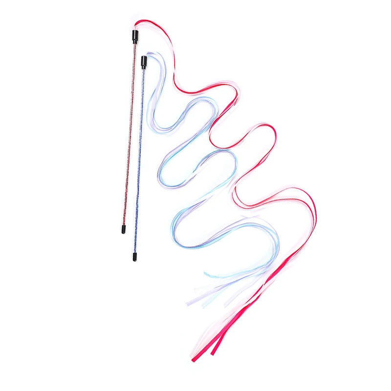 Interactive Cats Toys Long Satin Ribbon Cat Teaser Rod Toy Kitten Playing Teaser Wand Toy Cat Stick Toy