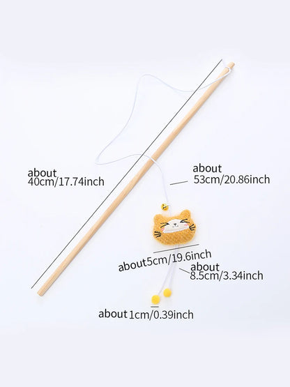 Cat toy wooden pole Cute animal shape plush cuddly cat stick with bell interactive fun pet supplies