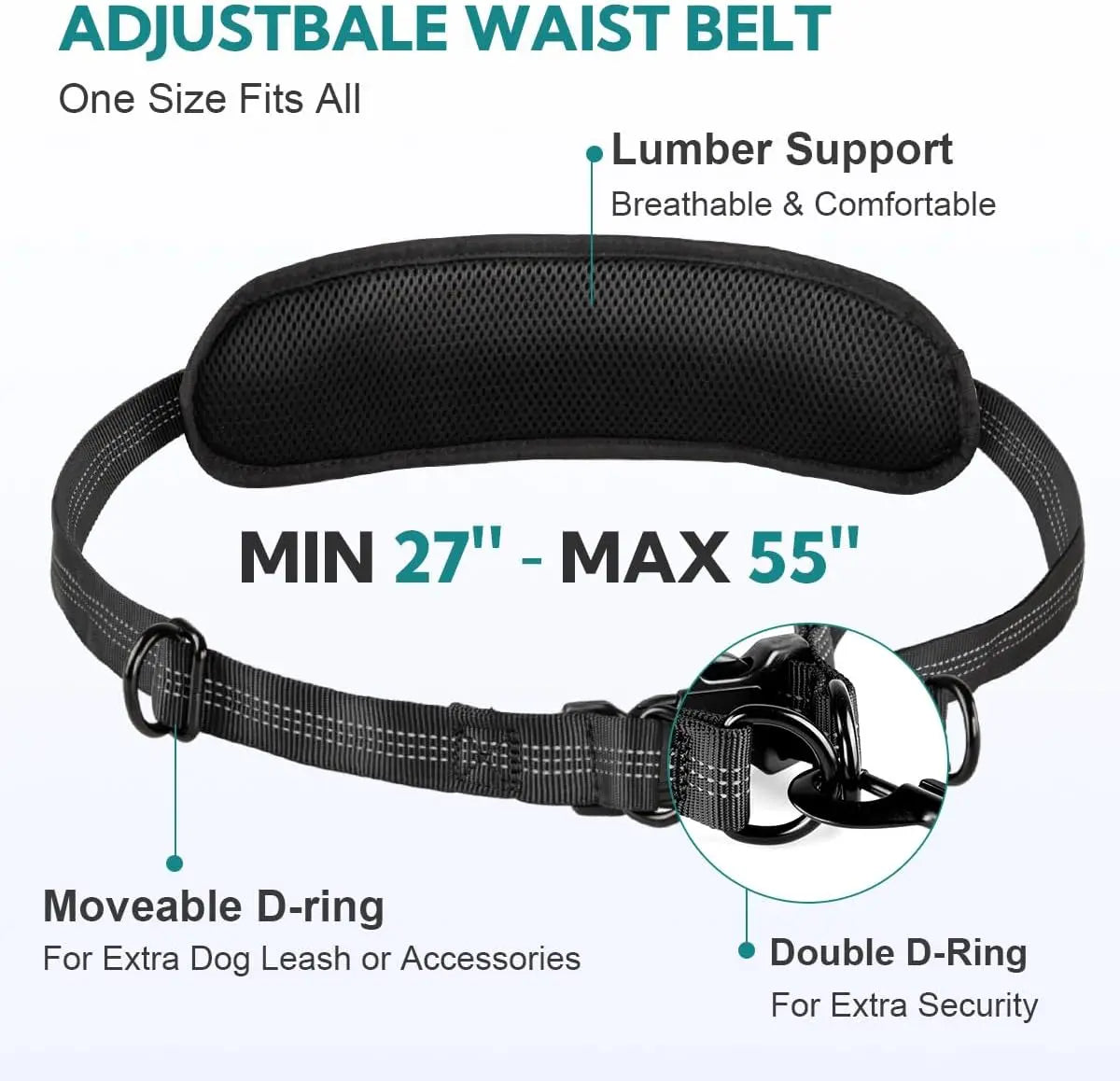 Hands Free Dog Leash with Pouch, Double Leash for Two Dogs, Retractable Bungee with Double Padded Handles, Dog harness