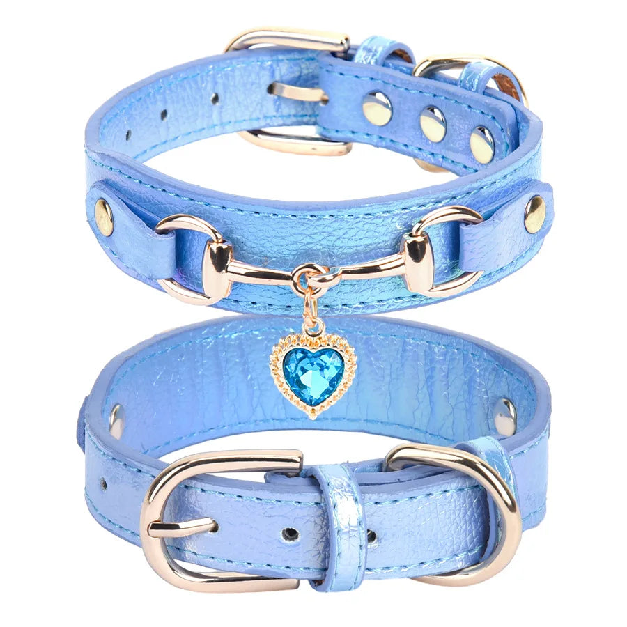 Shiny Rhinestone Pet Collar Love Jewelry Dog Collar Comfortable Leather Dog Adjustable Collar