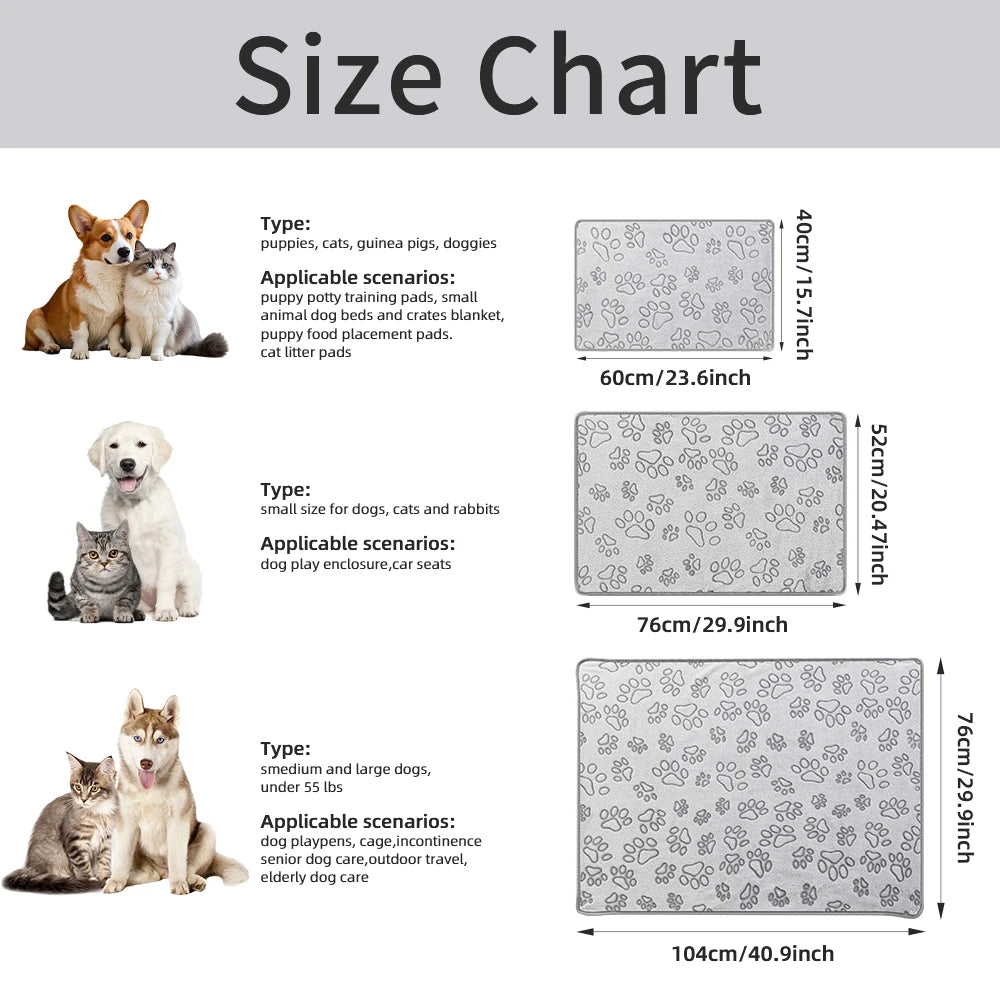 Cute Dog Paw Print Pet Blanket Soft Flannel Plush Mat for Cats Small & Medium Dogs Machine Washable 3 Sizes Winter Warmth