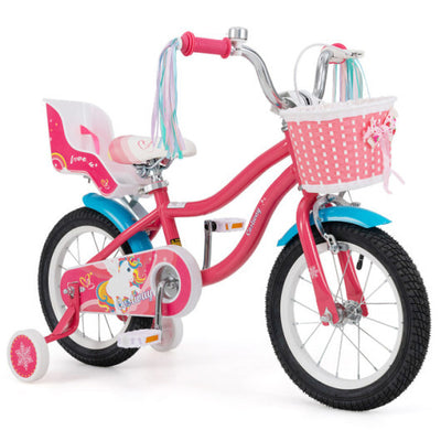 14 Inch Girls Bike with Doll Seat and Basket for 3-5 Years Olds Pink