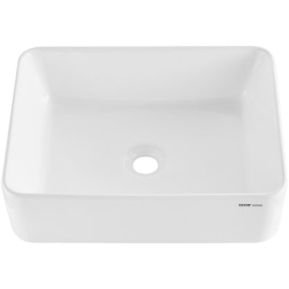 Rectangle Vessel Sink, 19" x 14.7" Bathroom Vessel Sink Countertop, White Ceramic Bathroom Sinks Above Counter, Modern Style, Bright and Elegant, Well-Packaged for Bathroom, Hotel, Toilet, RV