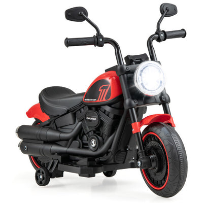 Kids Electric Motorcycle with Training Wheels and LED Headlights-Red - Color: Red