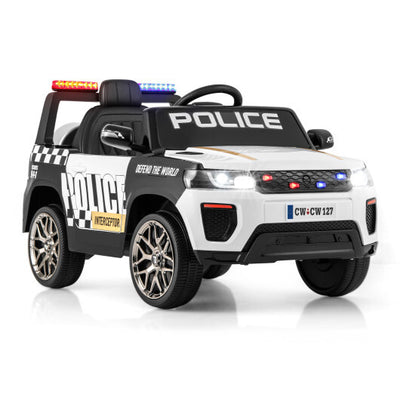 12V Kids Ride on Police Car with Remote and Siren Flashing Lights-White - Color: White