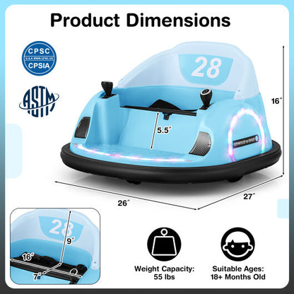 12V 360? Ride on Bumper Car for Toddlers with Remote Control-Light Blue
