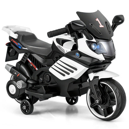 6V Kids Motorcycle with Headlights Music and Detachable Training Wheels-Navy