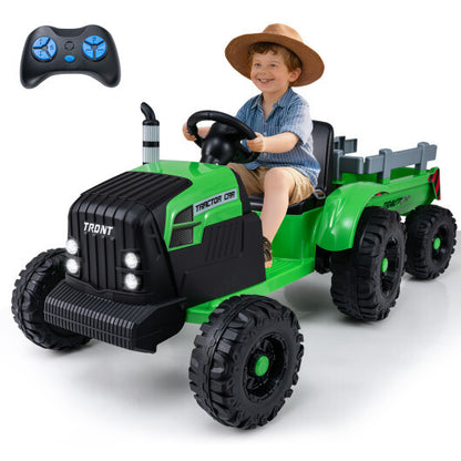 24V Ride On Tractor for Kids Electric Vehicle with Detachable Trailer and Remote Control-Green - Color: Green