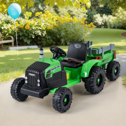 24V Ride On Tractor for Kids Electric Vehicle with Detachable Trailer and Remote Control-Green - Color: Green