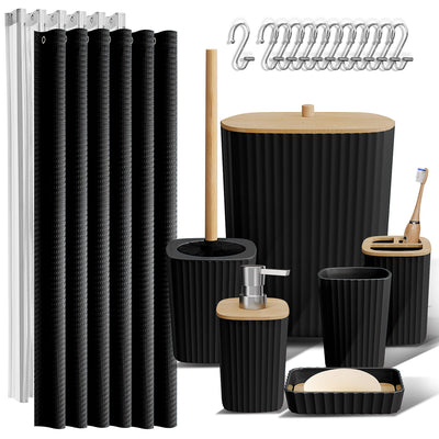 Hearth & Harbor 20 Piece Bamboo Bathroom Sets, Black Bathroom Accessories Set with Shower Curtain