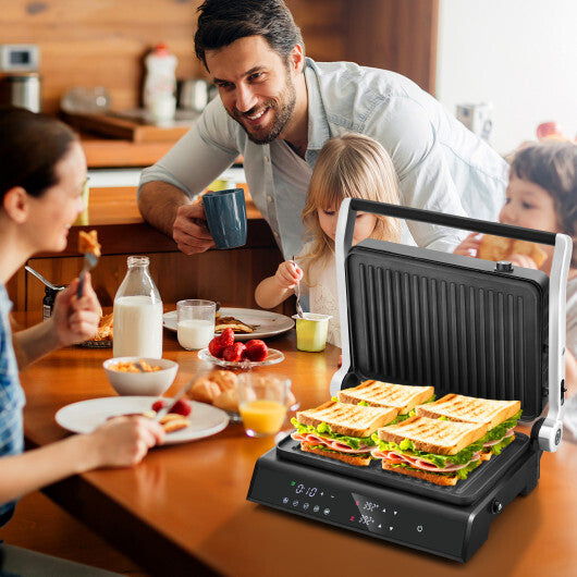 Costway 3 in 1 Indoor Electric Panini Press Grill with LED Display-Black