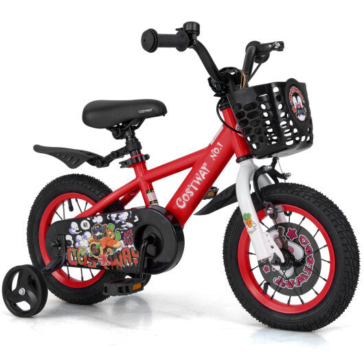 Costway 12 Inch Kids Bike Adjustable with Storage Basket and Double Brake for 3-4 Years Old-12 inches