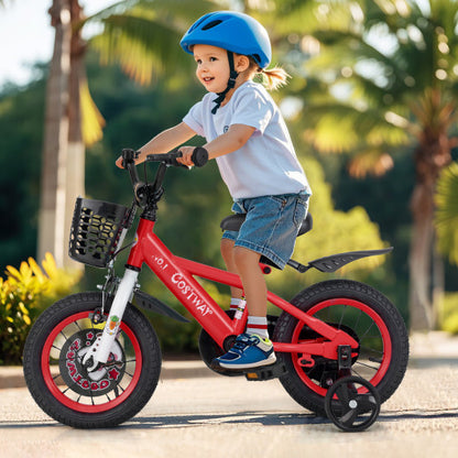 Costway 12 Inch Kids Bike Adjustable with Storage Basket and Double Brake for 3-4 Years Old-12 inches