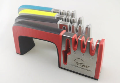 A Four - in - one Family Uses A Sharpener To Sharpen A Kitchen Knife - Asmota