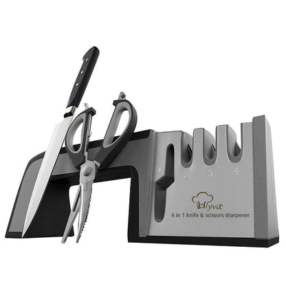 A Four - in - one Family Uses A Sharpener To Sharpen A Kitchen Knife - Asmota