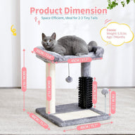 Small 4-in-1 Cat Tree Tower with Sisal Scratching Post and Grooming Brush