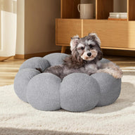 Fluffy Teddy Sherpa Round Donut Dog Bed with Raised Rim