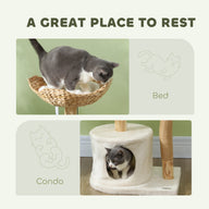 37 Inch Cream White Cat Tree with Wooden Scratching Posts & Condo Beds