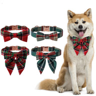 Christmas Dog Collar with Rose Gold Buckle and Plaid Pattern