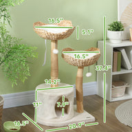 37 Inch Cream White Cat Tree with Wooden Scratching Posts & Condo Beds