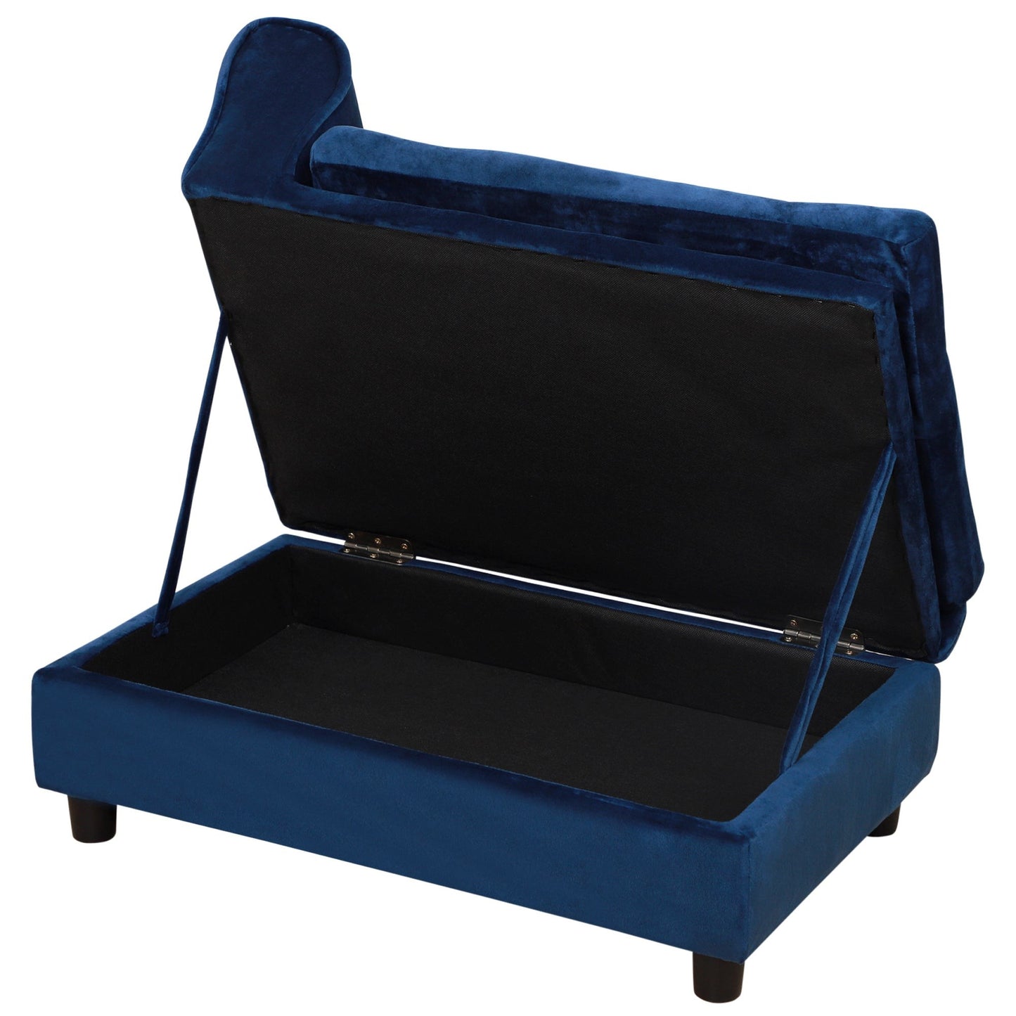Luxury Small Dog Bed with Hidden Storage in Blue Fabric