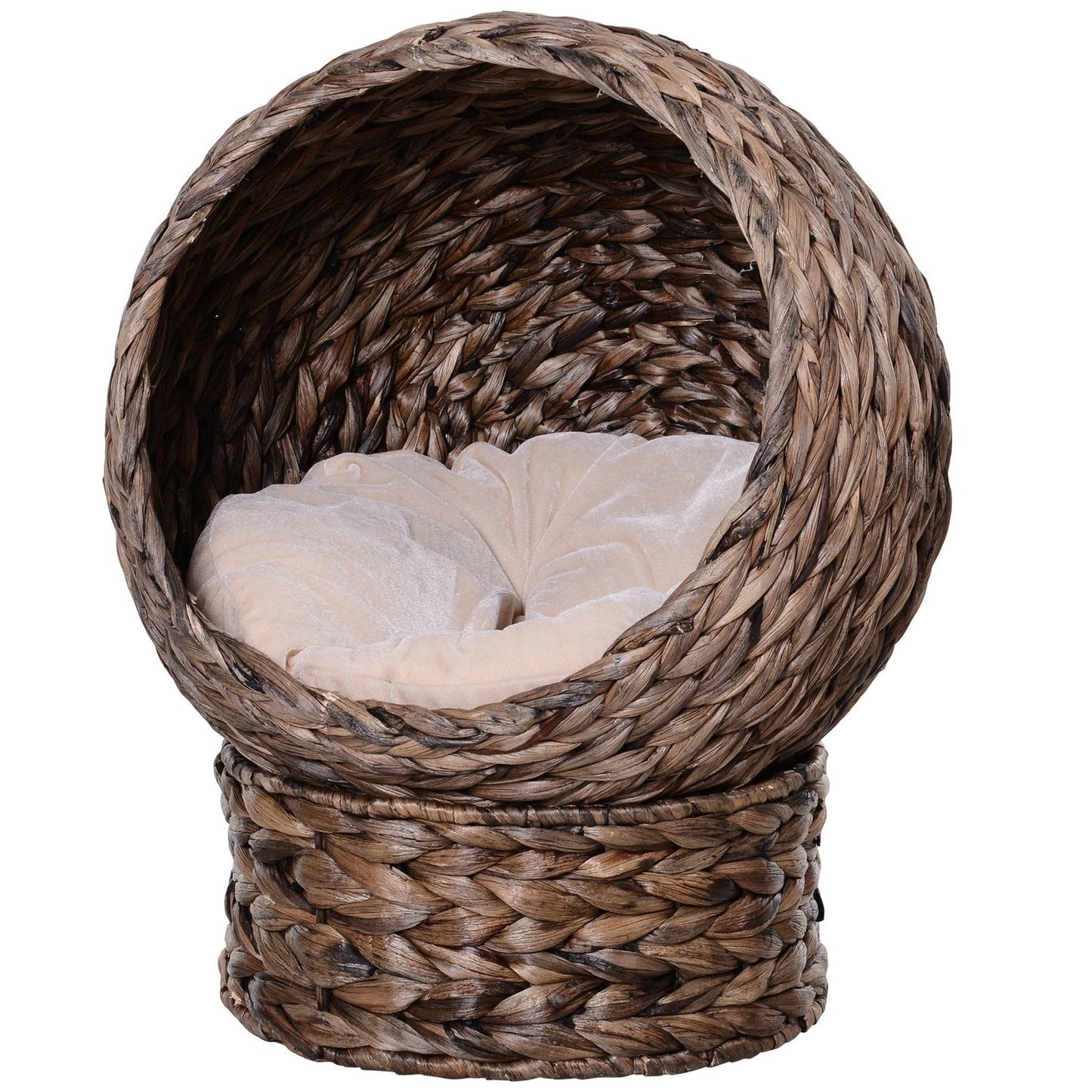 Handwoven Elevated Cat Bed with Rotating Basket and Cushion, Dark Gray