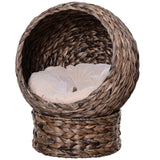 Handwoven Elevated Cat Bed with Rotating Basket and Cushion, Dark Gray