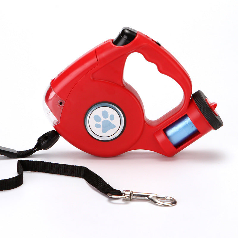 Retractable Dog Leash Equipped With Flashlight And Rubbish Bag Storage