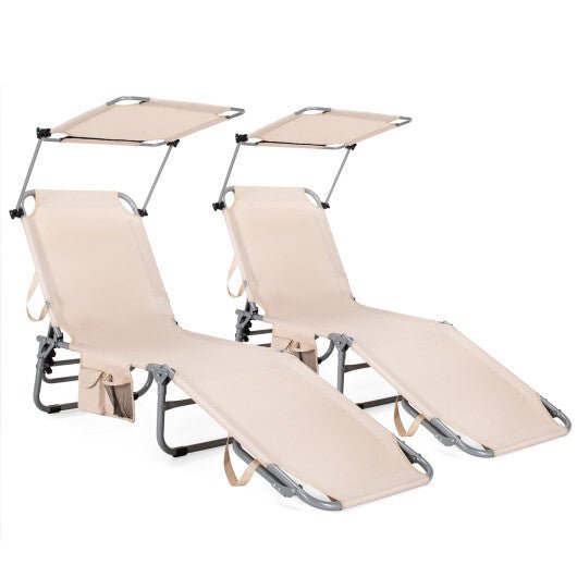 Adjustable Outdoor Beach Patio Pool Recliner with Sun Shade - Color: Beige - Asmota