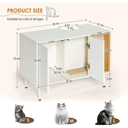 AMZOSS 2 in 1 Vanity Enclosure, Bathroom Litter Box Furniture Hidden with Double Door and Divider, Wooden Cat Washroom Furniture, Traditional Under Sink Cabinet - Asmota