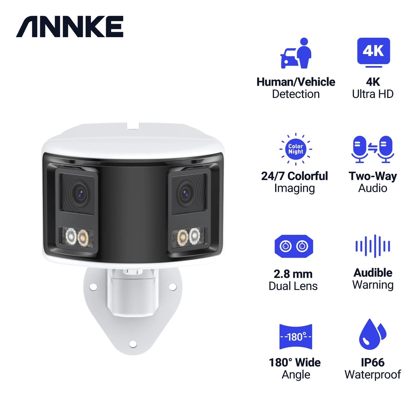 ANNKE Smart Home 180° 8MP DUO POE Dual Lens Wide View Outdoor Video POE Camera,4K AI Human Detect,8MP Security CCTV Camera - Asmota