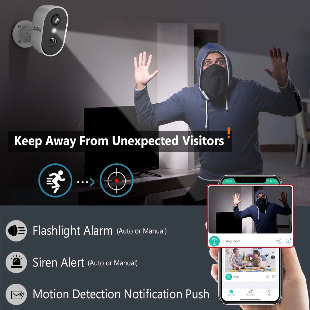 ANRAN 2K Rechargeable Battery Camera 2.4G WiFi Camera Wireless Home Surveillance Security Cameras PIR ,IP65 ,work with ANRAN app - Asmota