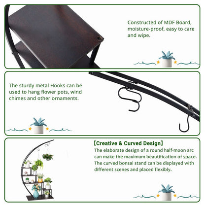 Artisasset 5 Layers Semicircle Iron Wood Suitable For Garden Balcony Patio Lawn Home Decoration Plant Stand Flower Pot Stand Iron Flower Stand Black - Asmota