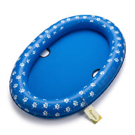 Asmota blue inflatable dog pool float with white paw print pattern and durable nylon oxford cover
