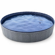 Asmota foldable pet swimming pool in grey with a non-slip interior, perfect for large dogs to cool off in summer.