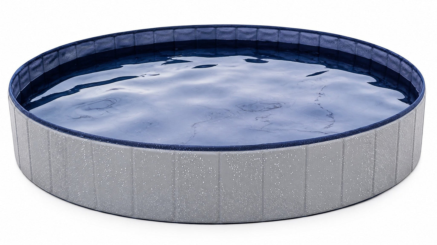 Asmota foldable dog swimming pool in grey with a dark blue interior, made of durable PVC for pets and children.