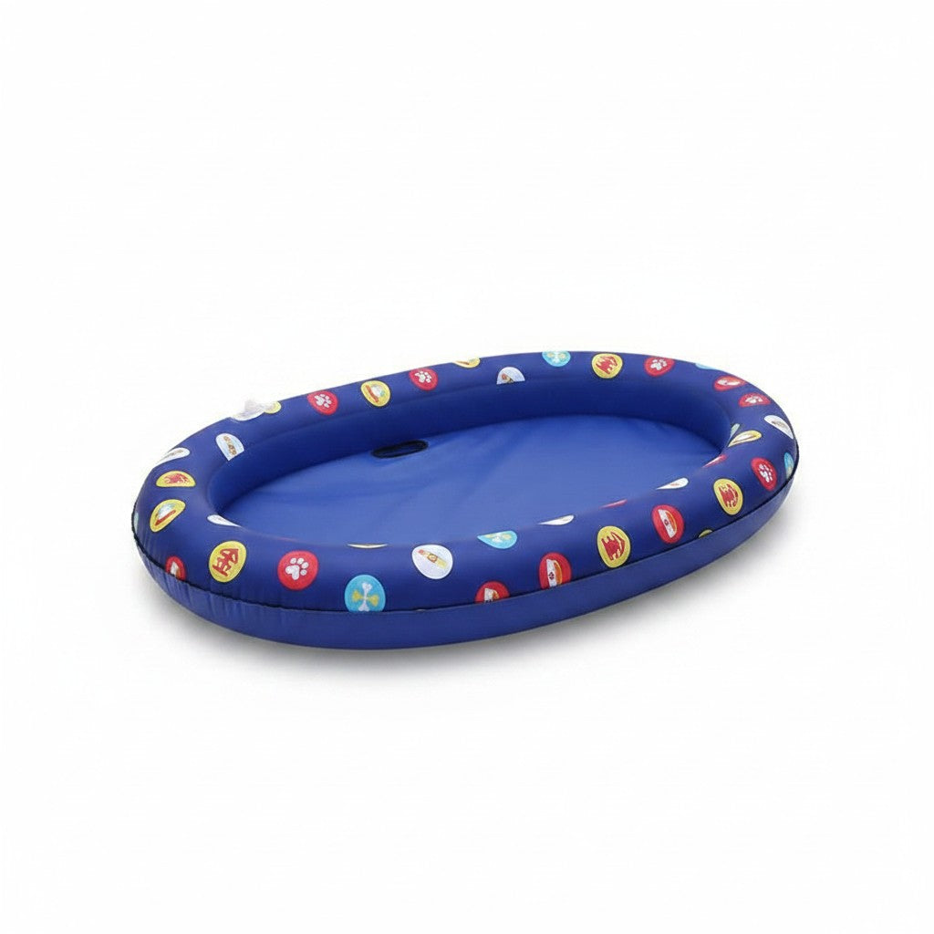 Asmota blue inflatable dog swimming pool float with paw print patterns and durable oxford cloth cover