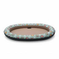 Asmota inflatable dog pool float with green plaid pattern and paw print design for summer water play