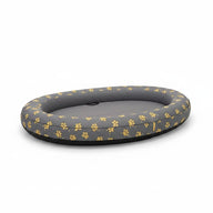 Asmota inflatable dog pool float with grey and yellow paw print pattern made of durable nylon oxford cloth
