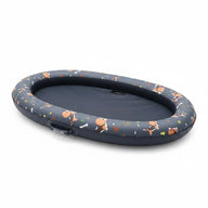 Asmota inflatable dog swimming pool float with a dark blue base and a cute beagle and bone pattern on the rim