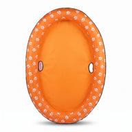 Asmota orange inflatable dog pool float with white paw print pattern, made of durable Oxford cloth and PVC