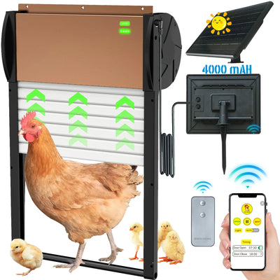 Automatic Chicken Coop Door Solar Powered-with APP Timer, Programmable Light Sensor , Anti-Pinch Type Aluminum Chicken Door, with Remote Control Automatic