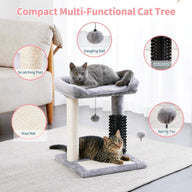Small 4-in-1 Cat Tree Tower with Sisal Scratching Post and Grooming Brush